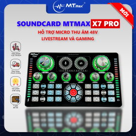 Sound Card MTMAX X7PRO - Thu Âm Livestream Tại Nhà Dễ Dàng, Bluetooth 5.0, Có Nguồn Micro 48V, 12 Hiệu Ứng Âm Thanh, Thay Đổi Giọng Nói, Điều Chỉnh Bass Mid Treble