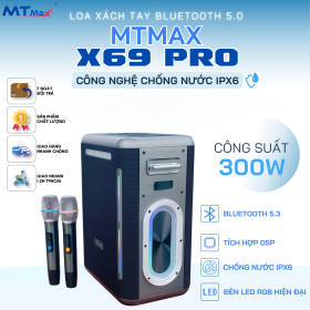 Loa Xách Tay Bluetooth 5.3 MTMAX X69 Pro, Công Suất 300W Mạnh Mẽ, Cho Âm Thanh Sống Động, Chân Thật, Tích Hợp Công Nghệ Chống Nước IPX6, DSP Cho Âm Thanh Chuẩn, Thích Hợp Giải Trí Gia Đình, Phòng Trà,...