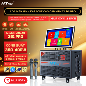 Loa Màn Hình Cao Cấp MTMAX 261 Pro Bass 26, 2 Trung, 2 Treble, Màn Hình 18 Inch, Công Suất Mạnh Mẽ Lên Đến 400W, Kèm 2 Micro Không Dây Bắt Sóng Xa
