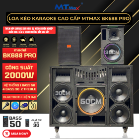 Loa Kéo Karaoke Cao Cấp MTMAX BK688 Pro, Công Suất Mạnh Mẽ 2000W, Hệ Thống Loa Chính Bass 50, 4 Loa 30, 2 Treble, Loa Vệ Tinh Bass 30, Đi Kèm 2 Micro Không Dây Chống Hú, Rè, Phù Hợp Không Gian Giải Trí Lớn, Phòng Trà, Quán Cà Phê Sân Vườn