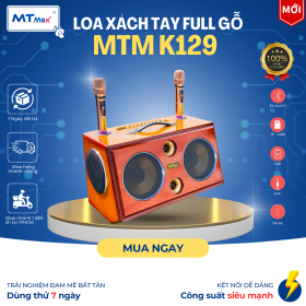 Loa Xách Tay Full Gỗ Blutooth Sang Trọng MTMAX K129, Trang Bị 6 Loa, 2 Bass, Công Suất Cực Mạnh, Âm Thanh Cực Nét, Kèm 2 Micro Không Dây Hiện Đại