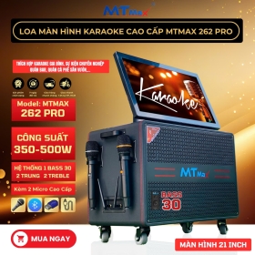 Loa Màn Hình Cao Cấp MTMAX 262 Pro Màn Hình 21 Inch Sắc Nét Bass 30, 2 Trung, 2 Treble Công Suất Lên Đến 500W, Kèm 2 Micro Không Dây Hát Karaoke, Đám Cưới