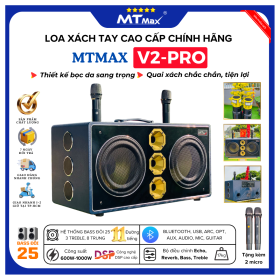 Loa Karaoke Xách Tay Bọc Da Cao Cấp MTMAX V2 Pro 11 Đường Tiếng, Bass Đôi 25CM, 3 Treble, 8 Trung, Công Suất Cực Đại 1500W, Kèm 2 Micro Không Dây Hiện Đại, Chống Hú