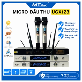 Micro Đầu Thu Cao Cấp Chính Hãng MTMAX UGX123 Tích Hợp Sóng UHF Cho Âm Thanh Ổn Định, Bắt Sóng Siêu Xa Lớp Phủ Nano Cao Cấp, Phù Hợp Karaoke Gia Đình, Hội Nghị, Quán Bar