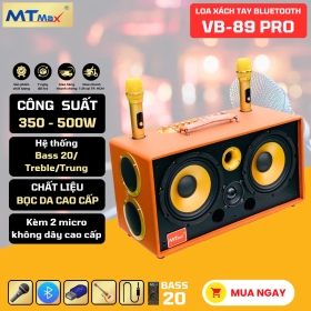 Loa Xách Tay Bọc Da Cao Cấp MTMAX VB-89 Pro Công Suất Lên Đến 500W, Bass 20, 1 Trung, 1 Treble, Kèm 2 Micro Không Dây Chống Hú