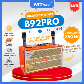 Loa Xách Tay Full Gỗ Cao Cấp MTMAX B92Pro, Công Suất 250W, Hệ Thống 2 Bass Đôi 20, 1 Trung, 1 Treble Cho Âm Thanh Mạnh Mẽ, Căng, 11 Nút Điều Chỉnh Chuyên Nghiệp, Thoải Mái Karaoke, Phòng Trà, Quán Bar