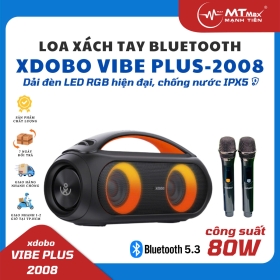 Loa Xách Tay Bluetooth XDOBO Vibe Plus 2008 công suất 80W, Nhiều Chế Độ Chơi Nhạc, Có Đèn LED RGB Nhấp Nháy, Chống Nước IPX5, Kèm 2 Micro Không Dây Hiện Đại, Thích Hợp Karaoke, Nghe Nhạc