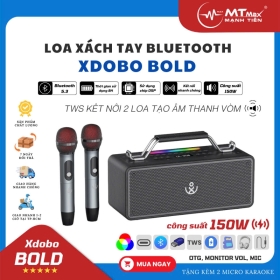 Loa Xách Tay Xdobo Bold Since 2007 Công Suất 150W, Chip DSP, Thời Gian Sử Dụng Trên 8 Giờ, Kèm 2 Micro Không Dây Karaoke Cao Cấp, Khoảng Cách Kết Nối Trên 10M