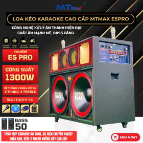 Loa Kéo Cao Cấp MTMAX E5PRO, Trang Bị Bass Đôi 50, 2 Trung, 2 Treble, Công Suất Mạnh Mẽ 1300W, Kèm 2 Micro Không Dây Đa Năng, Chống Hú, Bảo Hành 12 Tháng