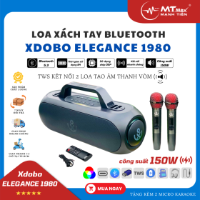Loa Xách Tay Bluetooth Xdobo Elegance 1980 Công Suất 150W Chip Xử Lý DSP, Công Nghệ TWS Tạo Âm Thanh Vòm, Kèm 2 Micro Không Dây Cao Cấp, Khoảng Cách Kết Nối Xa