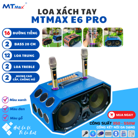Loa Xách Tay Bluetooth MTMAX E6 Pro, Bọc Da Thủ Công Cao Cấp, Hệ Thống 16 Loa 2 Bass 16, 12 Trung, 2 Treble, Công Suất Cực Đại 550W, Kèm 2 Micro Không Dây Cao Cấp, Phù Hợp Karaoke, Nghe Nhạc, Quán Cà Phê, Dã Ngoại