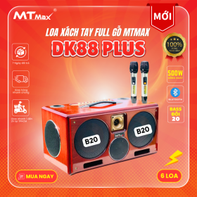 Loa Karaoke Xách Tay Bluetooth Full Gỗ - MTMAX DK88Plus - Loa 3 Đường Tiếng Công Suất Lớn 500W, Bass Đôi 20, Âm Thanh Mạnh Mẽ, Đi Kèm 2 Micro Cao Cấp, Bảo Hành Chính Hãng 12 Tháng