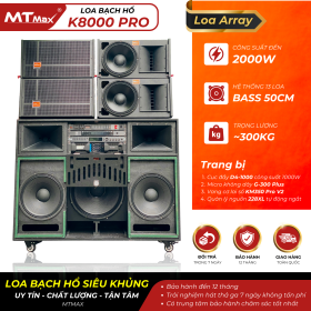 Loa Điện Bạch Hổ MTMAX K8000 PRO Siêu Khủng Gần 300kg Hệ Thống 13 Loa, 7 Bass lớn, Bass Chính 50cm, Công Suất Đến 2000W Trang Bị Quản Lý Nguồn, Micro, Vang, Cục Đẩy