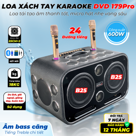 Loa Xách Tay Karaoke MTMAX DVD 179PRO 24 Đường Tiếng Bass Đôi 25CM Công Suất 600W Tiếng Bass Căng Chắc, Âm Treble Sáng Rõ Tiếng Kèm 2 Micro Hát Nhẹ Nâng Giọng Vang Sâu