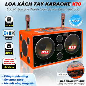 Loa Karaoke Xách Tay Cao Cấp MTMAX K10 25 Đường Tiếng, Hệ Thống Bass Đôi 25 Công Suất Mạnh Mẽ Đến 750W, Micro Hát Nhẹ Vang Sâu Trọng Lượng 27KG