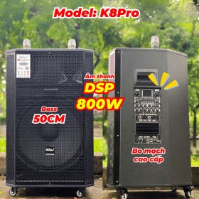 Loa Kéo MTMAX K8Pro Chip DSP Hay Như Phòng Karaoke Chuyên Nghiệp, Dàn Karaoke Di Động, Loa 3 Đường Tiếng Bass 50cm Công Suất 800W Kèm 2 Micro UHF Cao Cấp, Nhẹ Hơi, Nâng Giọng