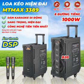 Cất Giọng Lên Sẽ Muốn Sở Hữu Ngay - Loa Kéo Siêu Cao Cấp MTMAX 3389 Chip DSP Siêu Hiện Đại, Dàn Karaoke Di Động, Loa 8 Đường Tiếng Bass đôi 20cm Công Suất Đến 1000W Kèm 2 Micro UHF Cao Cấp, Nhẹ Hơi, Nâng Giọng