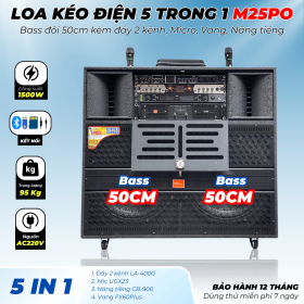 Loa Kéo Điện MTMAX M25Pro 5 Trong 1 Bass Đôi 50Cm Công Suất 1500W Trang Bị Đẩy 2 Kênh, Micro Đầu Thu Lớn, Vang, Nâng Tiếng