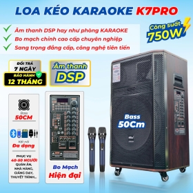 Loa Kéo MTMAX K7Pro Chip DSP Hay Như Phòng Karaoke Chuyên Nghiệp, Dàn Karaoke Di Động, Loa 3 Đường Tiếng Bass 50cm Công Suất 750W Kèm 2 Micro UHF Cao Cấp, Nhẹ Hơi, Nâng Giọng