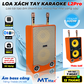 Loa Xách Tay Karaoke MTMAX L2Pro Bass Đôi 25cm Công Suất 600W Tiếng Bass Căng Chắc, Âm Treble Sáng Rõ Tiếng Kèm 2 Micro Hát Nhẹ Nâng Giọng Vang Sâu