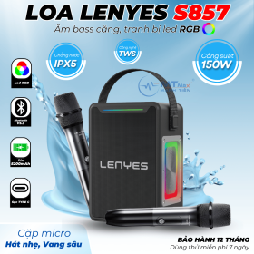 LOA LENYES S857 - Công Suất 150W Công Nghệ DSP Âm Thanh Đánh Cực Khủng, Nghe Siêu Hay Kết Nối TWS Chống Nước IPX5, Tặng Kèm 2 Micro Không Dây