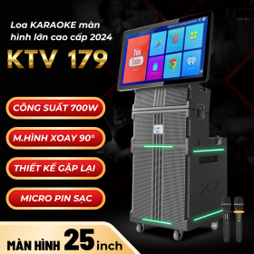 Loa Màn Hình Karaoke KTV179 Cao Cấp 2024 Màn Hình Lớn 25inch, Gập 180 Độ, Bass 30 Siêu Uy Lực Kèm 2 Micro Pin Sạc Type C