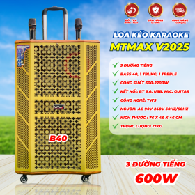 Loa Kéo V2025 Bass 40 Căng Ấm 3 Đường Tiếng Bass Trung Treble Công suất 600W Chơi được 30 -40 Người Phù Hợp Đám Tiệc, Hội Nghị, Sân Khấu Nhỏ