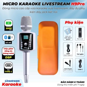 Micro Bluetooth Karaoke MTMAX H9Pro Vừa Karaoke Vừa Livestream Đầy Đủ Dây Jack Kết Nối Đi Kèm Hộp Đựng Cao Cấp Chống Sốc, Công Nghệ Xử Lý Âm Thanh DSP