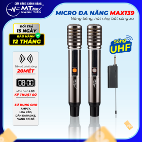 Micro MTMAX Max139 Cho Dàn Karaoke, Loa Kéo, Amply Cao Cấp Chính Hãng, Củ Micro Cao Cấp Set Tần Số, Chỉnh Âm Lượng Ngay Thân Micro
