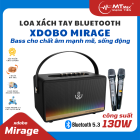 Loa Xách Tay Bluetooth Xdobo Mirage Công Suất 130W, Bluetooth 5.3 Hiện Đại, Công Nghệ Chống Nước IPX5, Dải Đèn Led RGB Nhấp Nháy Theo Nhạc, Kèm 2 Micro Không Dây