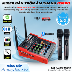 Mixer G5Pro bluetooth 5.0 Chuyên dùng livestream, karaoke gia đình Có màn hình led Kèm 2 micro không dây UHF Dùng được cho loa kéo, loa hang, loa ô tô, dàn karaoke gia đình, livestream, thu âm