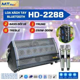 Loa Xách Tay Bluetooth HD 2288, Hệ Thống 2 Bass Đôi 16, 6 Treble, 1 Trung, Công Suất Cực Đại 300W, Âm Thanh Mạnh Mẽ, Chất Âm Trong, Kèm 2 Micro Không Dây Chống Hú, Bắt Sóng Nhạy, Hút Âm Tốt