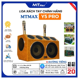 Loa Xách Tay Karaoke Bọc Da Cao Cấp MTMAX Y5 Pro Hệ Thống Bass Đôi 20, 8 Đường Tiếng Mạnh Mẽ, Tặng Kèm 2 Micro Không Dây Bắt Sóng Xa, Chống Hú, Karaoke Giải Trí Đa Năng