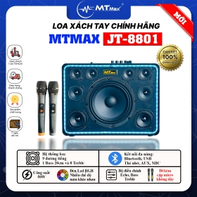 Siêu Phẩm Loa Xách Tay 9 Đường Tiếng MTmax JT 8801 - Loa Karaoke Giá Rẻ Âm Thanh Siêu Đỉnh, Công Suất Lớn 150W, 1 Bass 20CM và 8 Treble, Đi Kèm 2 Micro Không Dây Cao Cấp Bảo Hành 12 Tháng.