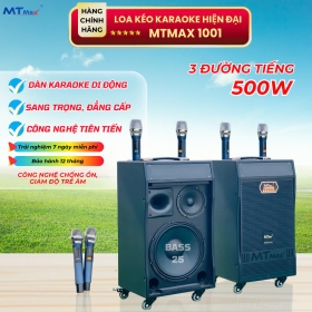 Loa Kéo Karaoke Di Động MTMAX 1001 Hệ Thống Bass 25, 1 Trung, 1 Treble, Công Suất 500W, Kèm 2 Micro Bắt Sóng Xa, Chống Hú, Loa Chơi Được Từ 25 - 30 Người, Karaoke Gia Đình, Phòng Trà