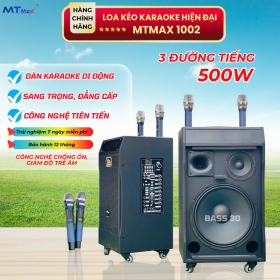 Loa Kéo Karaoke MTMAX 1002 Hệ Thống Bass 30, 1 Trung, 1 Treble, Công Suất 450 -  500W, Kèm 2 Micro Bắt Sóng Xa, Chống Hú, Loa Chơi Được Từ 30 Người Trở Lên, Karaoke Gia Đình, Phòng Trà