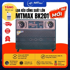 Loa Kéo MTMAX BK201 - Loa Khủng Long 2 Bass 35 Cho Ra Chất Âm Uy Lực Đi Kèm 2 Micro Cao Cấp Tặng Bộ Pin Sạc B02