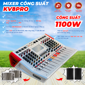 Mixer Liền Công Suất MTMAX KV8Pro Đẩy Liền Vang, Liền Mixer Công Suất 1100W Màn Hình Led Hiển Thị Chi Tiết, 6 Cổng Micro, Chỉnh Equalizer, 99 Hiệu Ứng DSP Đánh Được Cặp Loa 3 Tấc Trở Xuống
