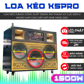 Loa Kéo 3 Bass Lớn K5Pro Công Suất 1500W Âm Thanh To Uy Lực Kèm 2 Micro UHF Kim Loại Cao Cấp Hát Nhẹ Vang Sâu Bluetooth 7.5 Ổn Định