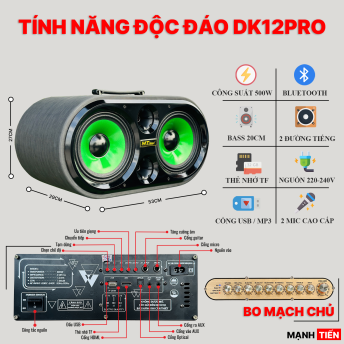 Loa Karaoke Xách Tay Mới Nhất 2024 - MTMAX DK12Pro - Loa 3 Đường Tiếng Công Suất Lớn 500W, Bass Đôi 2 Tấc, Âm Thanh Mạnh Mẽ, Đi Kèm 2 Micro Cao Cấp, Bảo Hành Chính Hãng 12 Tháng