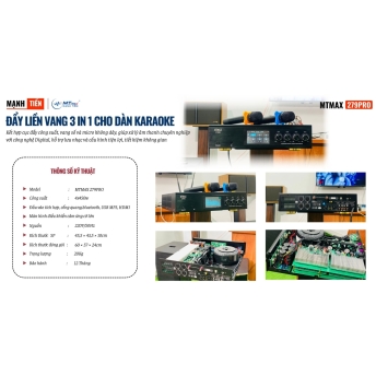 Đẩy Liền Vang Liền Micro MTMAX 279Pro, 3 Trong 1 Cho Dàn Âm Thanh Đánh Được Bass 20, 30, 40 Ra 4 Loa