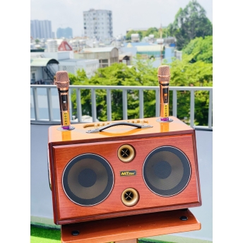 Loa Xách Tay Full Gỗ Blutooth Sang Trọng MTMAX K129, Trang Bị 6 Loa, 2 Bass, Công Suất Cực Mạnh, Âm Thanh Cực Nét, Kèm 2 Micro Không Dây Hiện Đại