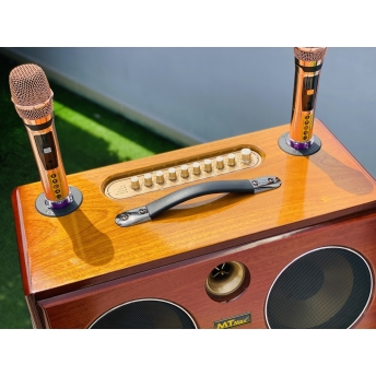 Loa Xách Tay Full Gỗ Blutooth Sang Trọng MTMAX K129, Trang Bị 6 Loa, 2 Bass, Công Suất Cực Mạnh, Âm Thanh Cực Nét, Kèm 2 Micro Không Dây Hiện Đại