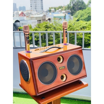 Loa Xách Tay Full Gỗ Blutooth Sang Trọng MTMAX K129, Trang Bị 6 Loa, 2 Bass, Công Suất Cực Mạnh, Âm Thanh Cực Nét, Kèm 2 Micro Không Dây Hiện Đại