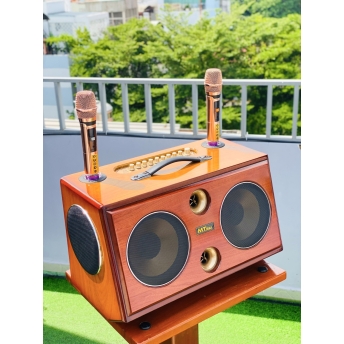 Loa Xách Tay Full Gỗ Blutooth Sang Trọng MTMAX K129, Trang Bị 6 Loa, 2 Bass, Công Suất Cực Mạnh, Âm Thanh Cực Nét, Kèm 2 Micro Không Dây Hiện Đại