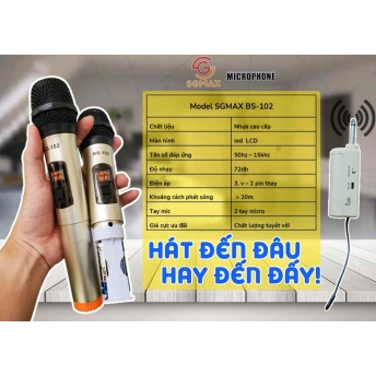 Micro karaoke SGMAX 102, Mẫu Mới 2 Mic Không Dây