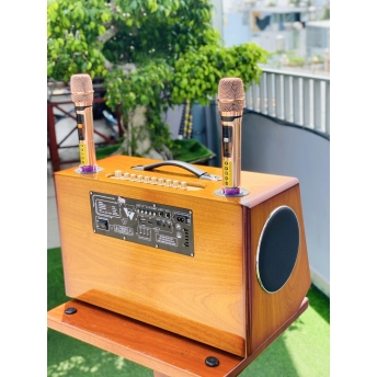 Loa Xách Tay Full Gỗ Blutooth Sang Trọng MTMAX K129, Trang Bị 6 Loa, 2 Bass, Công Suất Cực Mạnh, Âm Thanh Cực Nét, Kèm 2 Micro Không Dây Hiện Đại