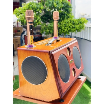 Loa Xách Tay Full Gỗ Blutooth Sang Trọng MTMAX K129, Trang Bị 6 Loa, 2 Bass, Công Suất Cực Mạnh, Âm Thanh Cực Nét, Kèm 2 Micro Không Dây Hiện Đại