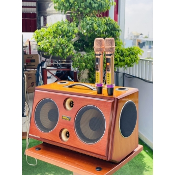 Loa Xách Tay Full Gỗ Blutooth Sang Trọng MTMAX K129, Trang Bị 6 Loa, 2 Bass, Công Suất Cực Mạnh, Âm Thanh Cực Nét, Kèm 2 Micro Không Dây Hiện Đại