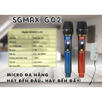 Micro Không Dây SGMAX G02 , Mẫu 2 Mic Mới, Chuyên Dùng Cho karaoke Hát Nhẹ